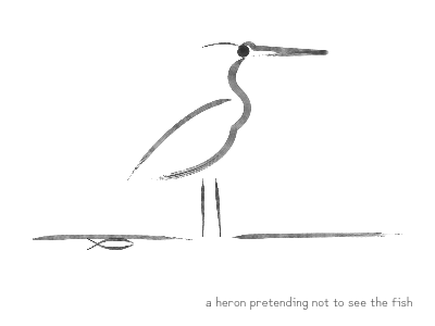a heron pretending not to see the fish