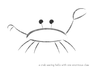 a crab waving hello with one enormous claw